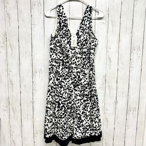 Vintage R&K Original Dress Women Size 14 Black White V-Neck Sleeveless Mini Zip
